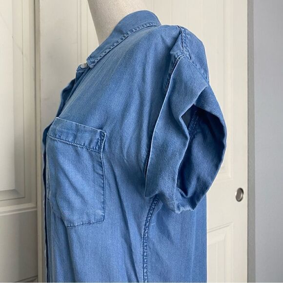 Thread & Supply Womens Collared Chambray Button Down Mini Shirt Dress Blue XS - Picture 8 of 13